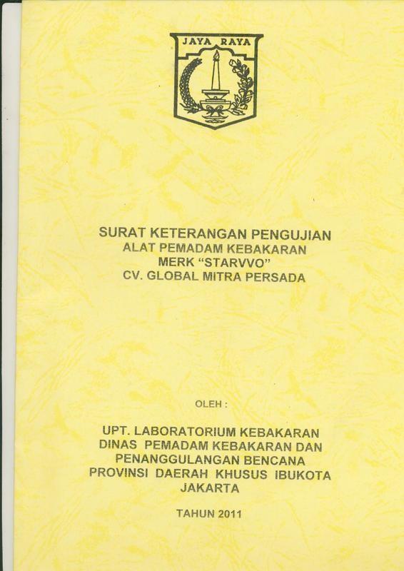 Sertifikat uji damkar tabung pemadam api Starvvo