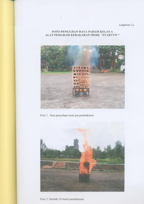 Sertifikat uji damkar tabung pemadam api Starvvo