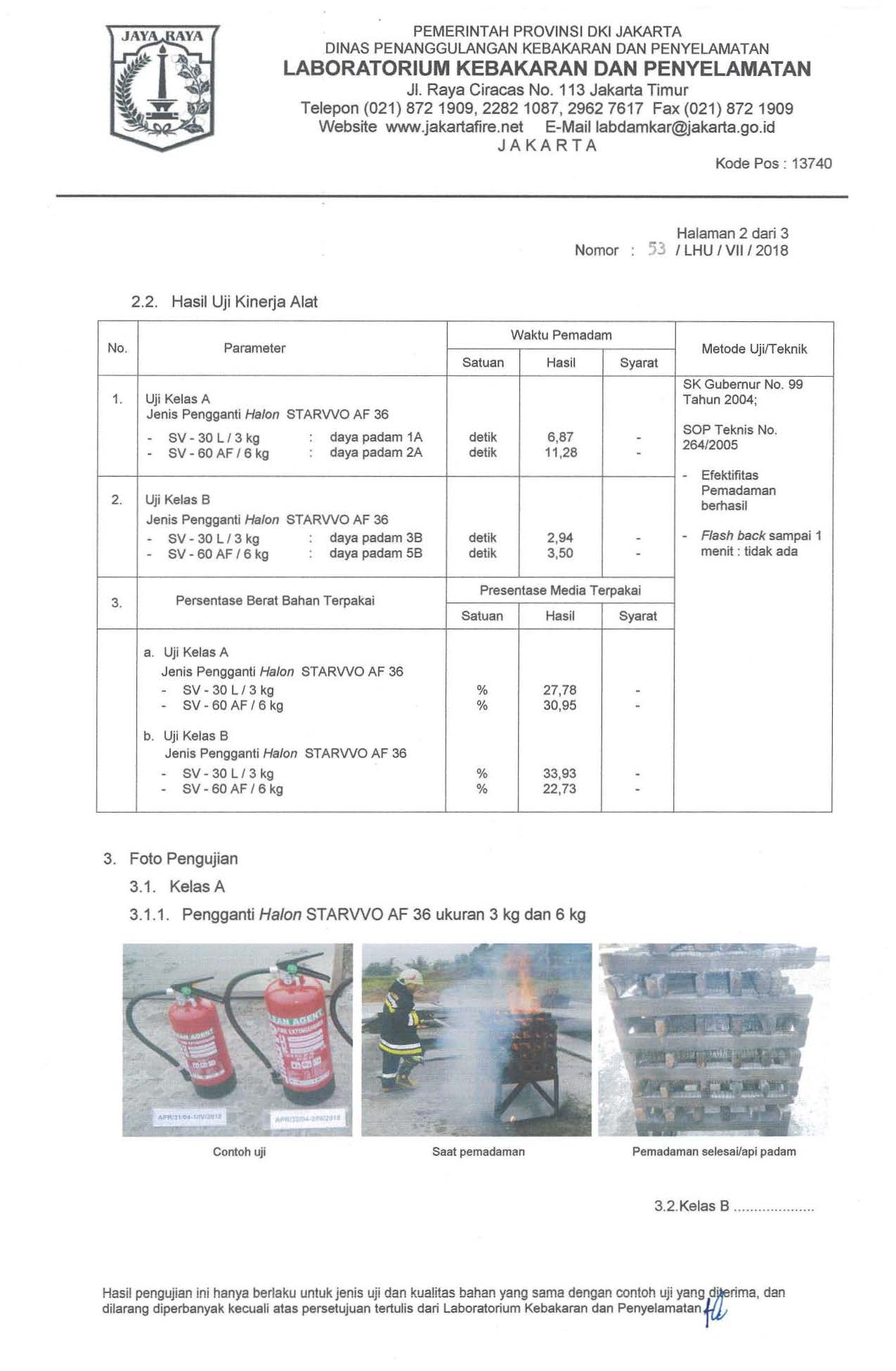 Sertifikat uji damkar tabung pemadam api Starvvo AF36