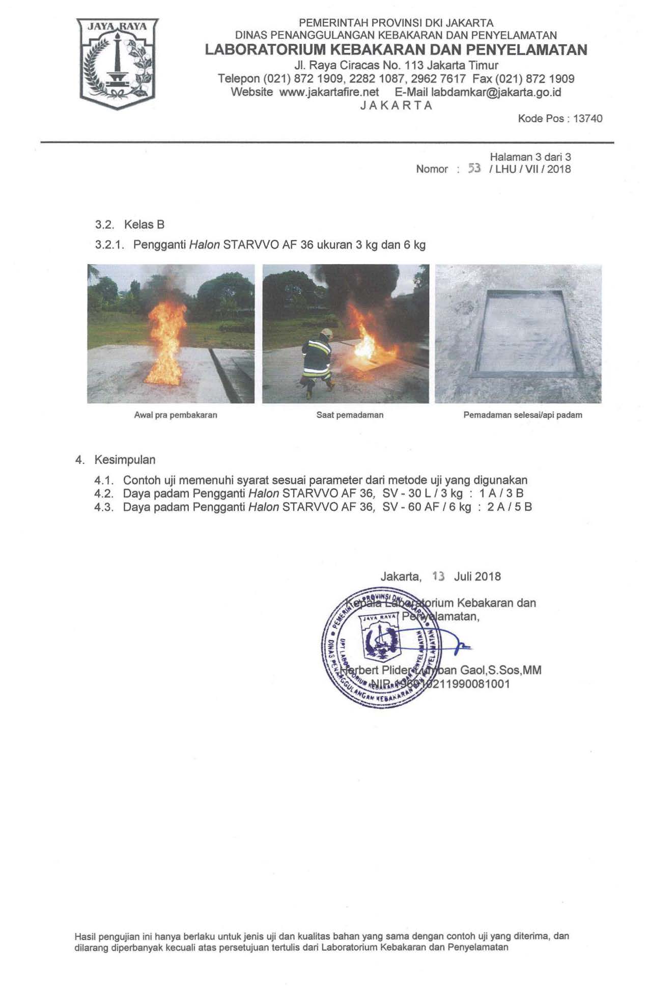 Sertifikat uji damkar tabung pemadam api Starvvo AF36